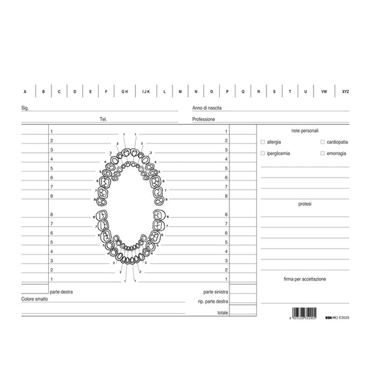 MODULISTICA-COD E3529- SCHEDE IN CARTONCINO PER DENTISTI- VERDE-17x24 CF.100 PZ.