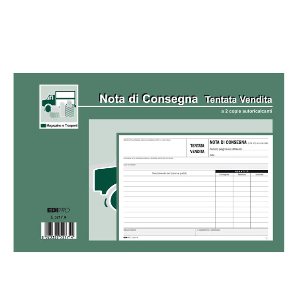 MODULISTICA-COD E5217A- BLOCCO NOTA CONSEGNA TENTATA VENDITA - 50/50 FOGLI AUTORICALCANTI - 15x23