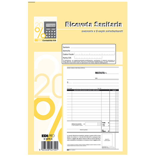 BLOCCO EDIPRO' RICEVUTE SANITARIE NUMERATE 50/50 23X15