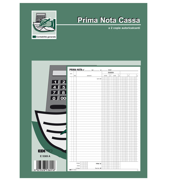 MODULISTICA-COD E5369A-BLOCCO PRIMA NOTA CASSA 2 COPIE- 21x29,7