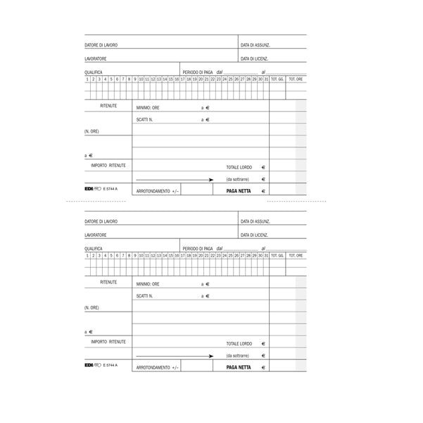 MODULISTICA-COD E5744A- BLOCCO RETRIBUZIONI DOMESTICI -24x15 CM- 25 FOGLI - 3 COPIE AUTORICALCANTI- 24x15