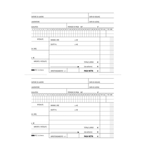 MODULISTICA-COD E5744A- BLOCCO RETRIBUZIONI DOMESTICI -24x15 CM- 25 FOGLI - 3 COPIE AUTORICALCANTI- 24x15