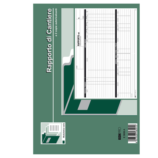 MODULISTICA-COD E5859A- BLOCCO RAPPORTO CANTIERE - 50/50 FOGLI AUTORICALCANTI - 21x30CM