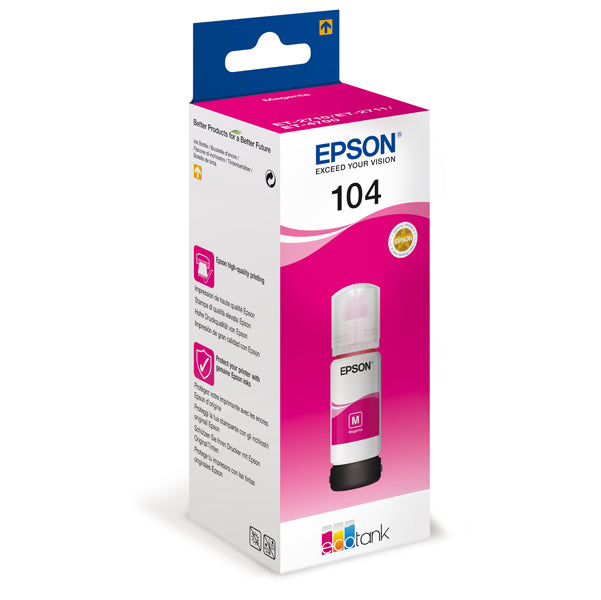 Tanica Originale Epson Serie 104 EcoTank – Nero, Ciano, Magenta, Giallo