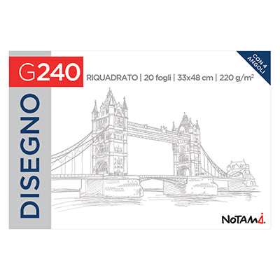 Album da Disegno Notami 33x48 cm – 20 Fogli 220 g/m² | Finitura Liscia, Ruvida o Quadrettata