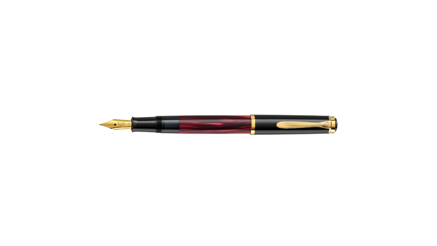 Stilografica M200 Red Marbled Special Edition 2025 Pennino Acciaio Dorato Caricamento a Stantuffo – Pelikan