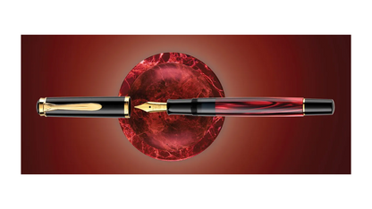 Stilografica M200 Red Marbled Special Edition 2025 Pennino Acciaio Dorato Caricamento a Stantuffo – Pelikan