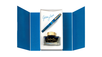 Stilografica M200 Golden Lapis Special Edition Resina Blu Satinata Finiture Oro Set con Inchiostro – Pelikan