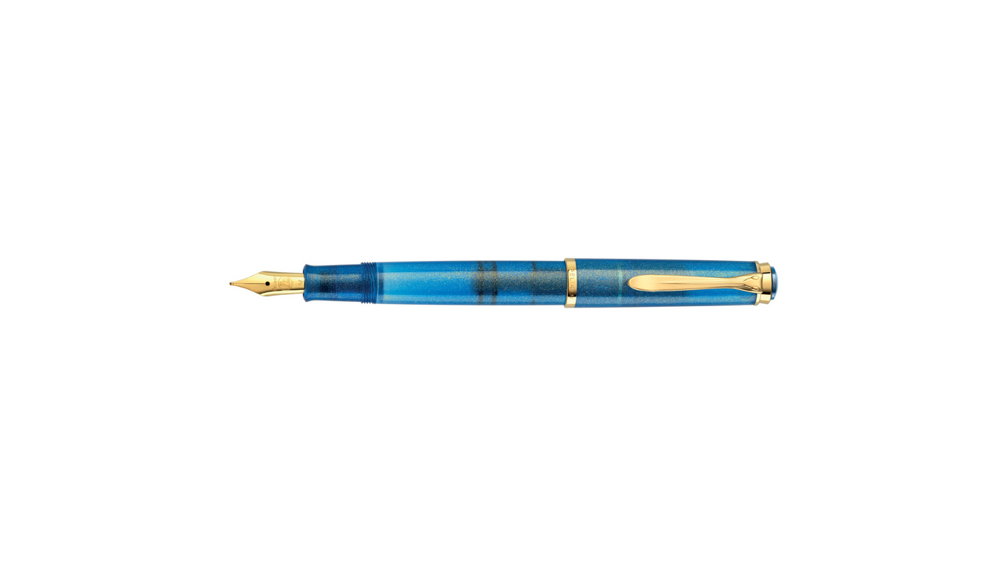 Stilografica M200 Golden Lapis Special Edition Resina Blu Satinata Finiture Oro Set con Inchiostro – Pelikan