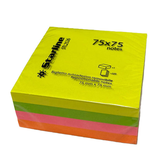CUBO STARLINE FOGLIETTI ADESIVI 76X76 COLORI FLUO