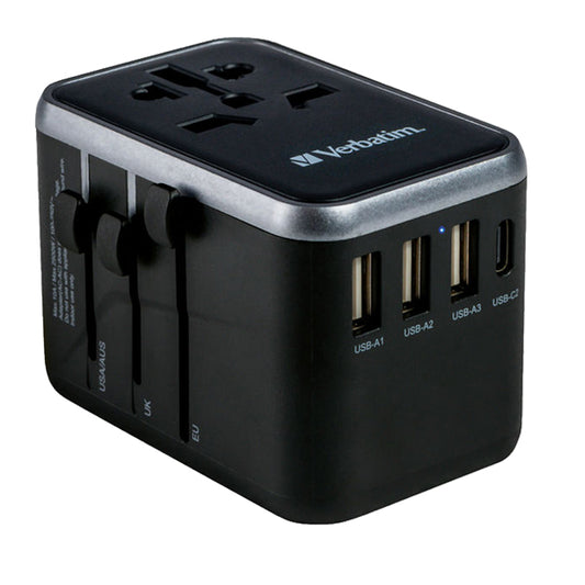 Adattatore da viaggio universale UTA-04 PD 61W QC con 3 USB-A e 2 USB-C Verbatim
