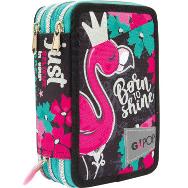 Astuccio 3 zip con corredo Flamingo - GoPop