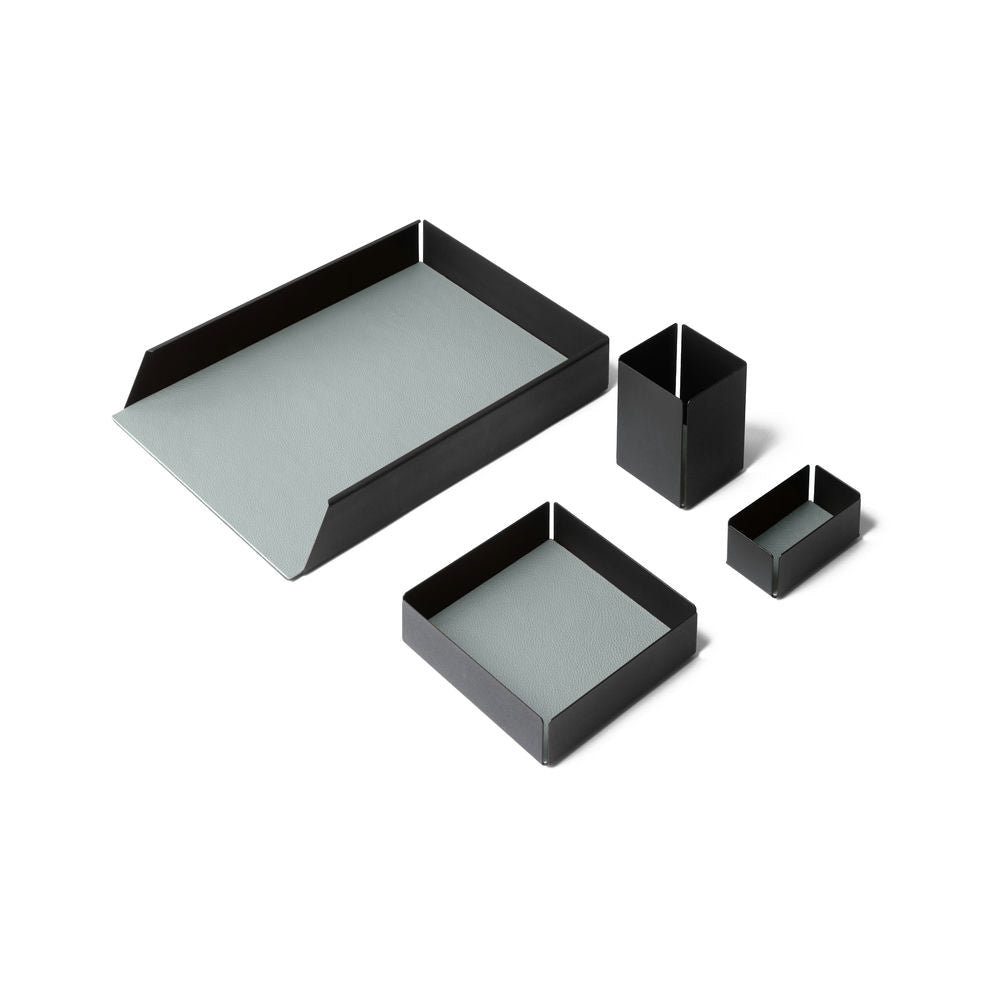 Set Scrivania Dafne Acciaio Nero e Vera Pelle 4 Accessori Coordinati 17 Colori Made in Italy - Eglooh
