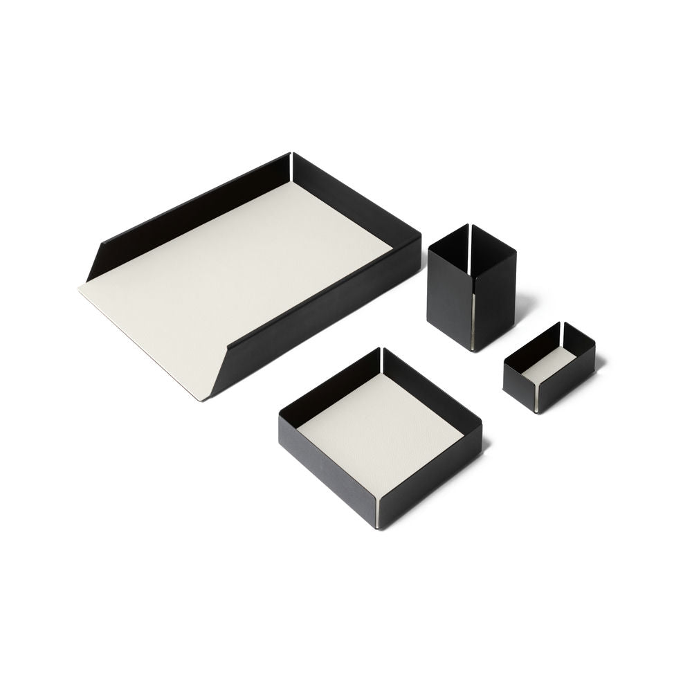 Set Scrivania Dafne Acciaio Nero e Vera Pelle 4 Accessori Coordinati 17 Colori Made in Italy - Eglooh