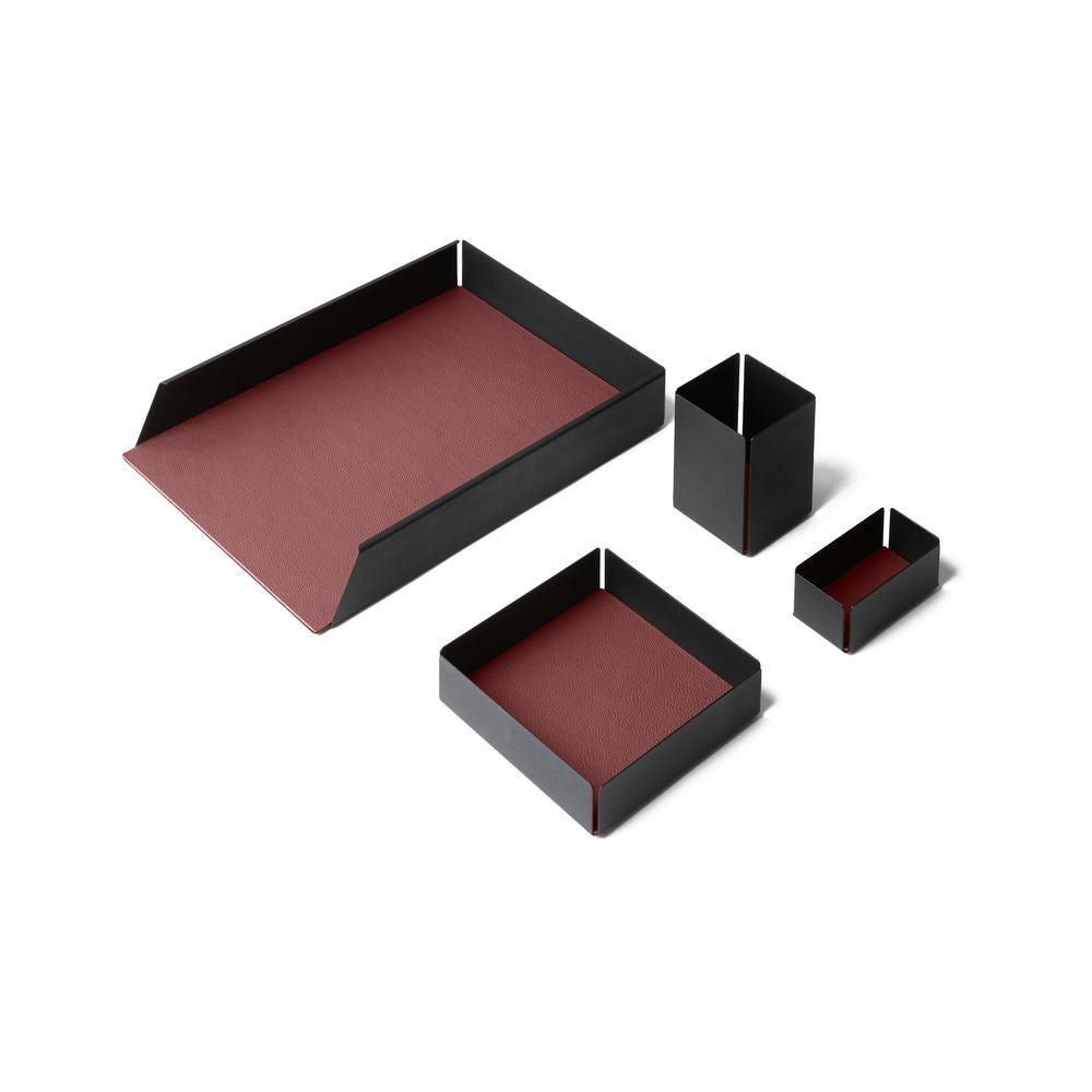 Set Scrivania Dafne Acciaio Nero e Vera Pelle 4 Accessori Coordinati 17 Colori Made in Italy - Eglooh