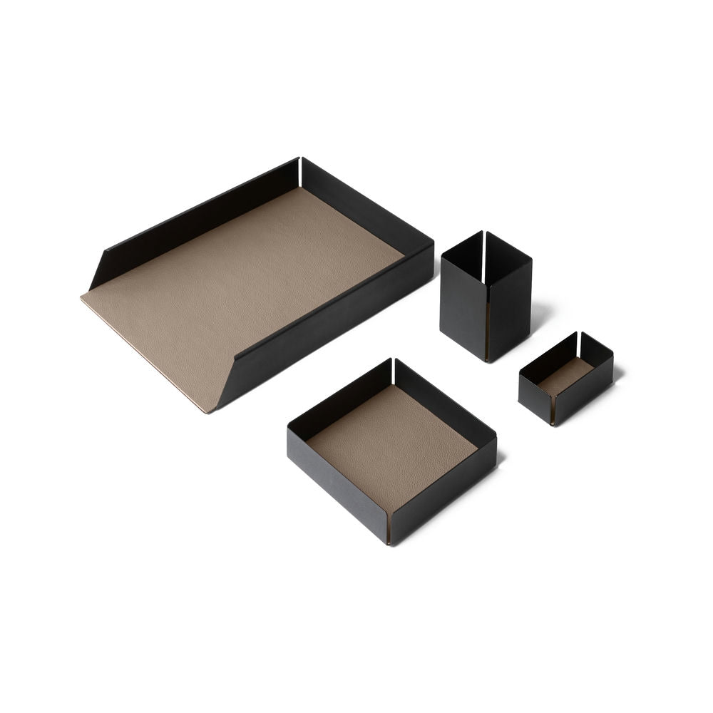 Set Scrivania Dafne Acciaio Nero e Vera Pelle 4 Accessori Coordinati 17 Colori Made in Italy - Eglooh