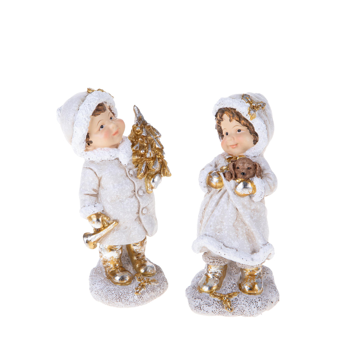 Set/2 bimbi h. 15 cm con abete e peluche